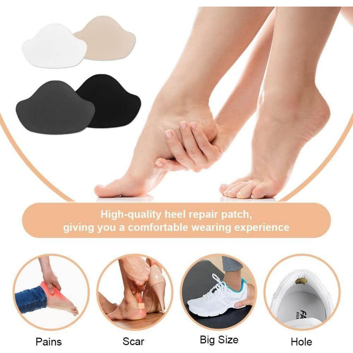 Sneaker Fersen Reparatur Patches – 8 Paar, Schwarz/Weiß/Grau/Beige
