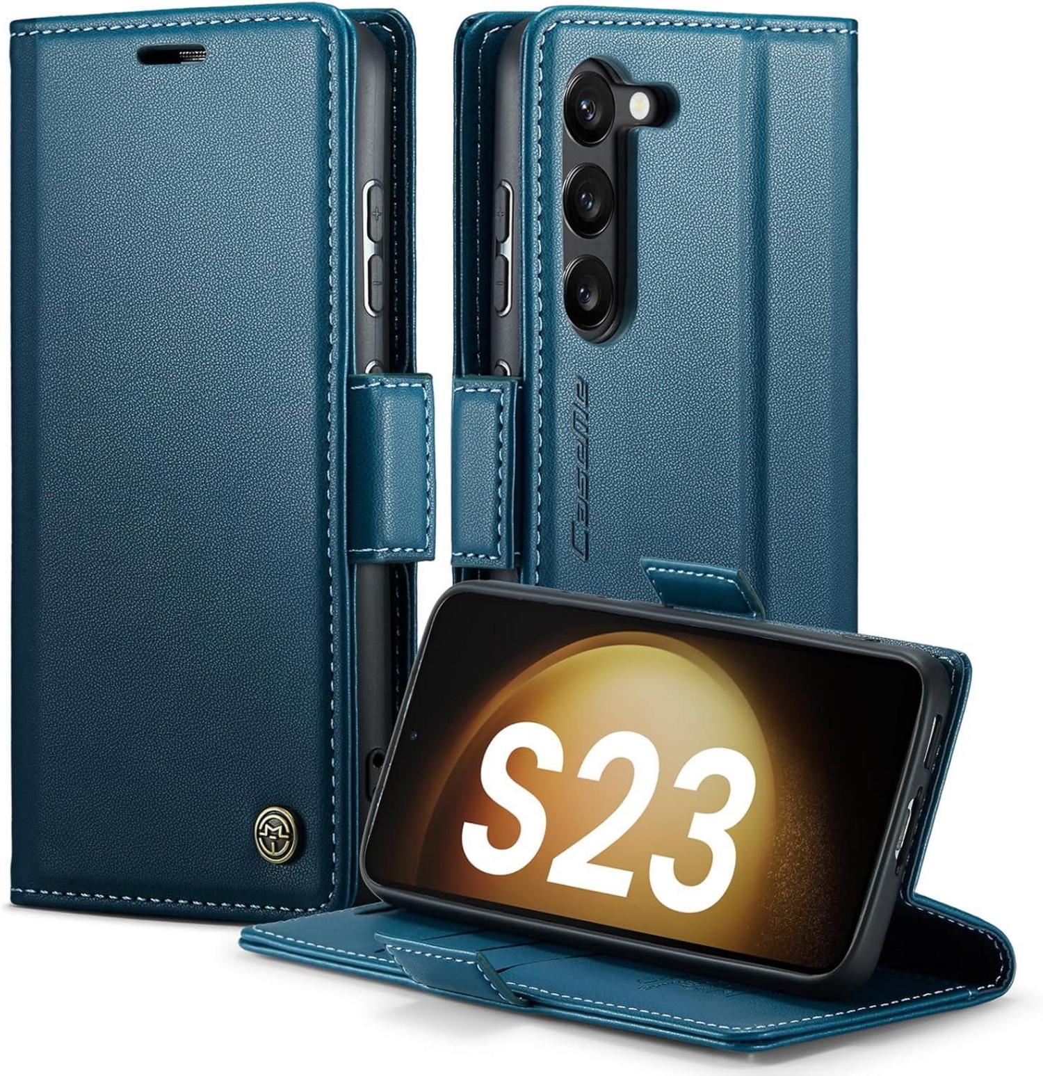 Handyhülle Samsung Galaxy S23 5G Premium Leder Blau RFID Standfunktion