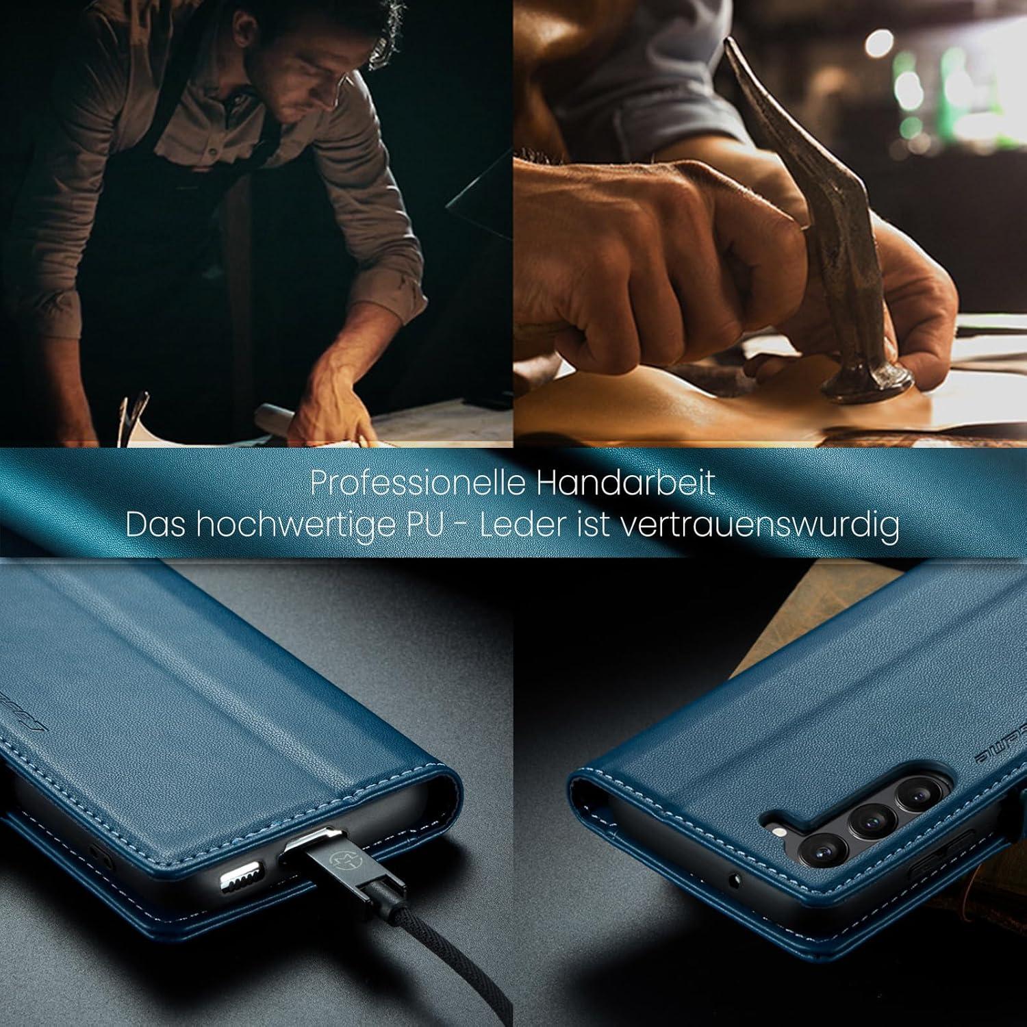 Handyhülle Samsung Galaxy S23 5G Blau Leder Kartenfach RFID Standfunktion