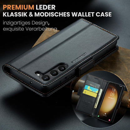 Handyhülle Samsung Galaxy S23 5G Premium Leder Schwarz Standfunktion