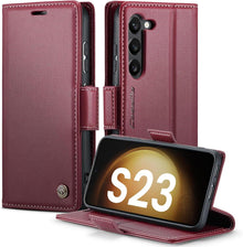 Luxus Samsung Galaxy S23 5G Handyhülle Rot RFID Klappbar 360° Schutz