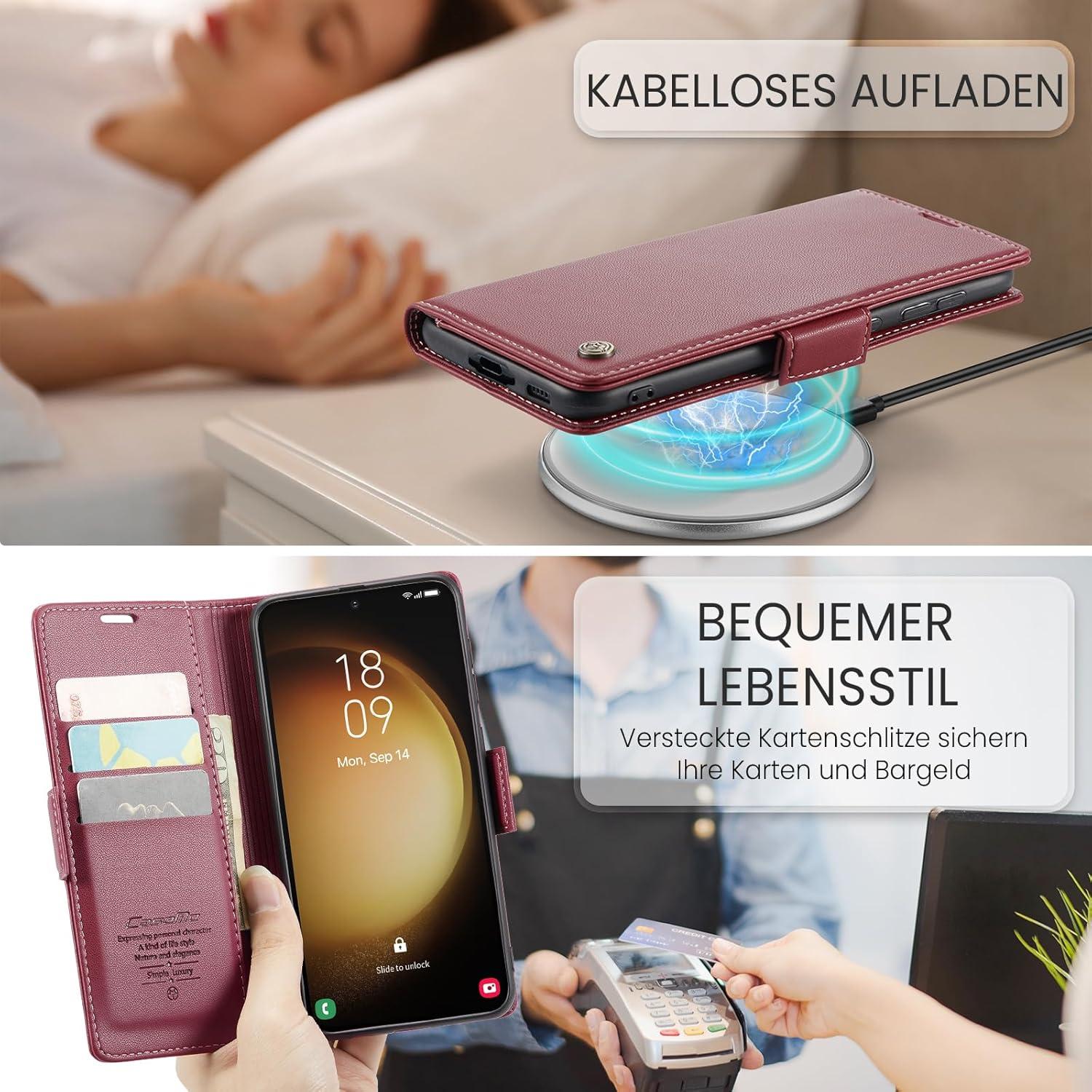 Samsung Galaxy S23 5G Hülle Premium Leder Klapphülle RFID Schutz_rot
