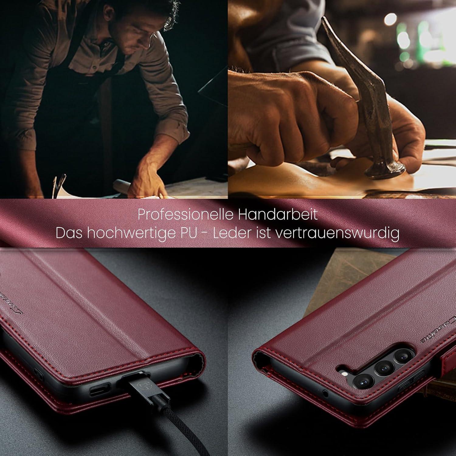 Handyhülle Samsung Galaxy S23 5G Flip Case Premium Leder Rot 6,1 Zoll
