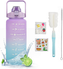 Sport Trinkflasche 2L BPA-Frei mit Strohhalm Zeitmarkierungen