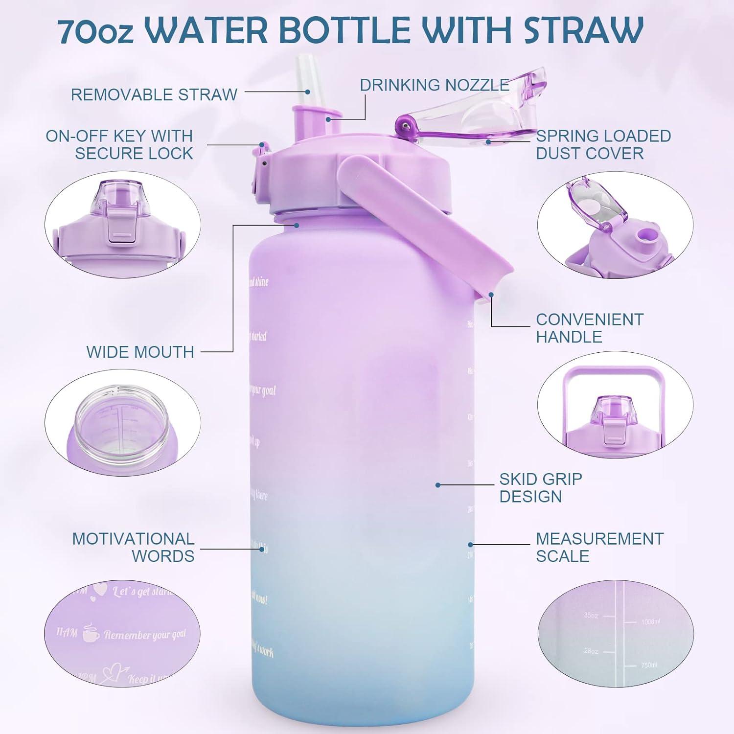2L MOMSIV Trinkflasche BPA-Frei Sport Wasserflasche Strohhalm Zeitmarkierungen Violett Grün