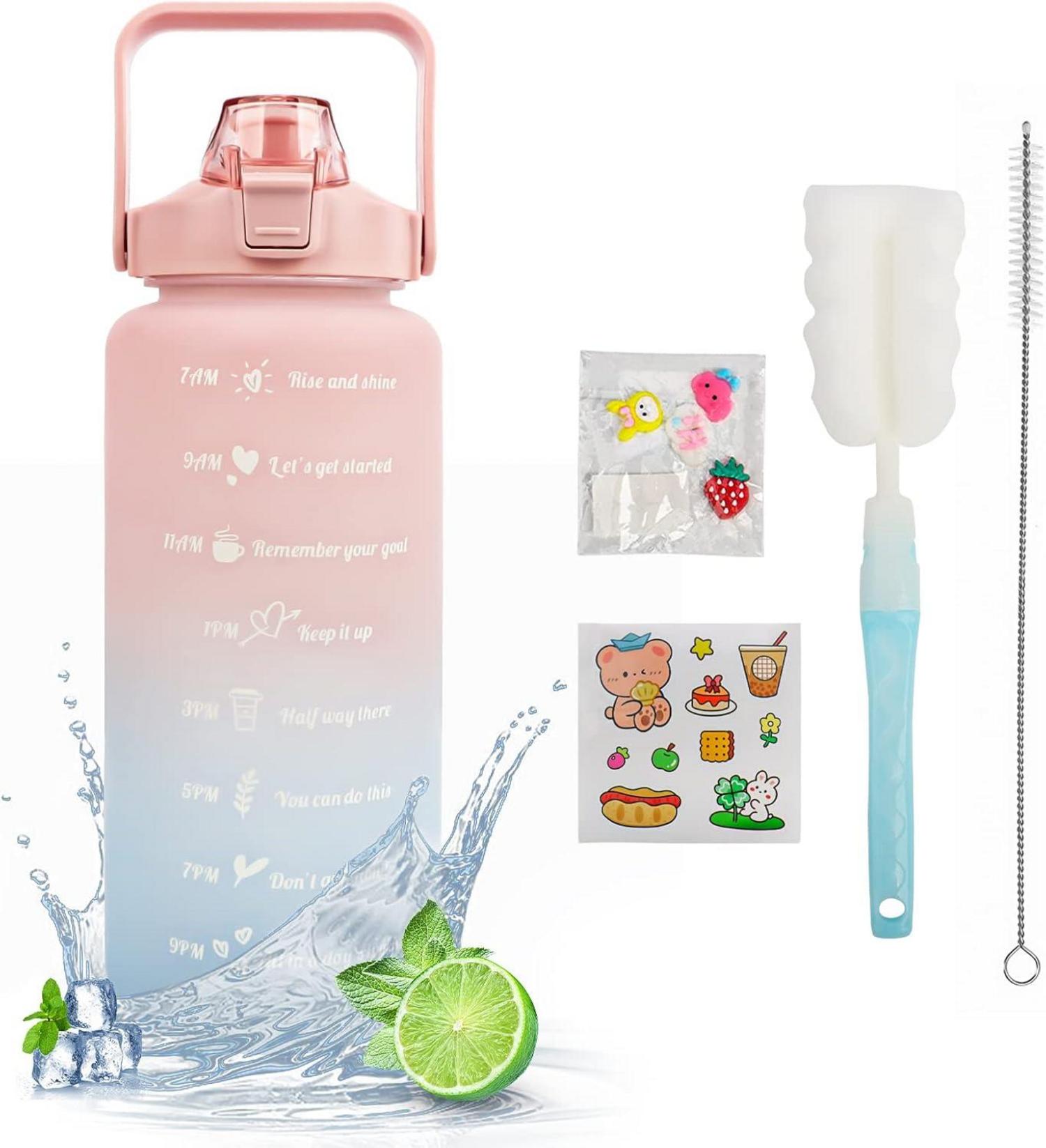 Trinkflasche 2L BPA-Frei mit Strohhalm Zeitmarkierungen