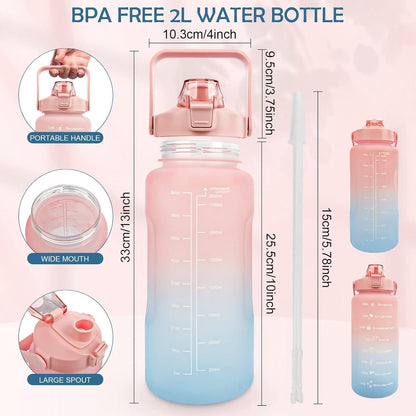 Trinkflasche 2L BPA-frei Sport Wasserflasche Strohhalm