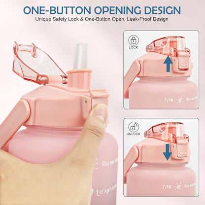 Trinkflasche 2L BPA-frei Sportflasche mit Strohhalm Zeitmarkierungen