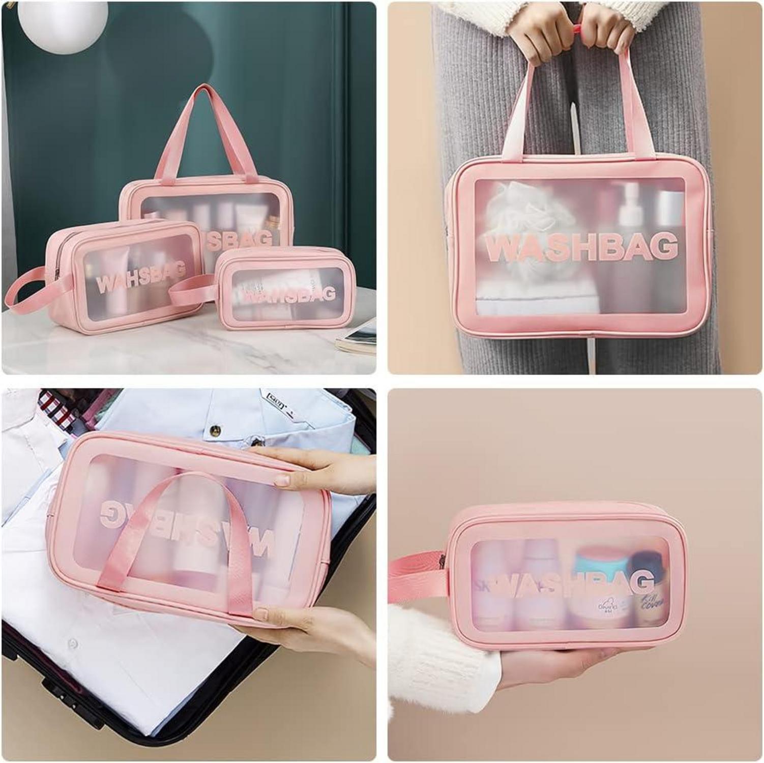Transparente PVC Kosmetiktasche Set 4-teilig Rosa
