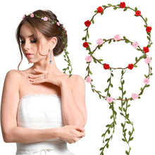 Blumenkranz Haarband 2er Set Blumenkrone Hochzeit Party Rot Rosa