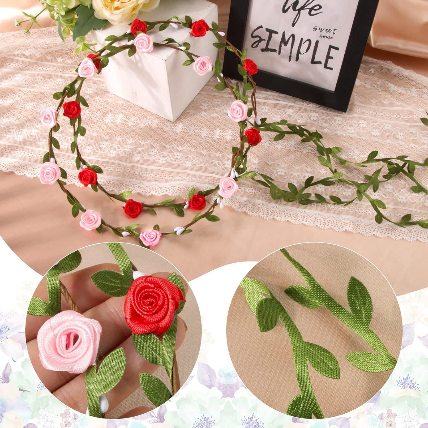 Blumenkranz Haarband 2er Set Blumenkrone Hochzeit Party Rot Rosa