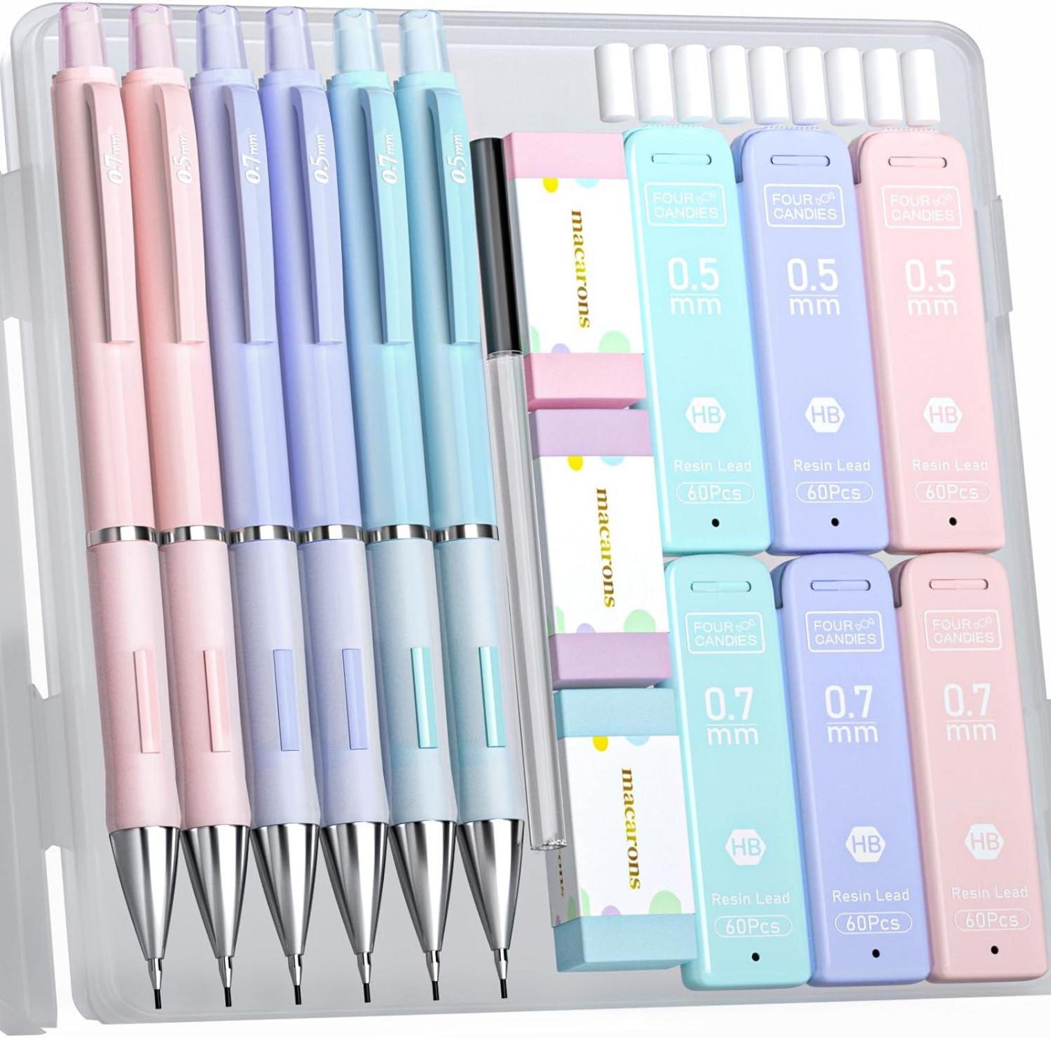 Pastell Druckbleistift Set mit Etui, 6 Stück, 0,5 & 0,7 mm, 360 HB