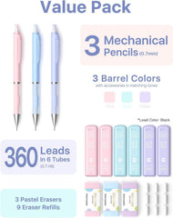 Pastell Druckbleistift Set 3 Stück 0,7 mm Minen mit Etui
