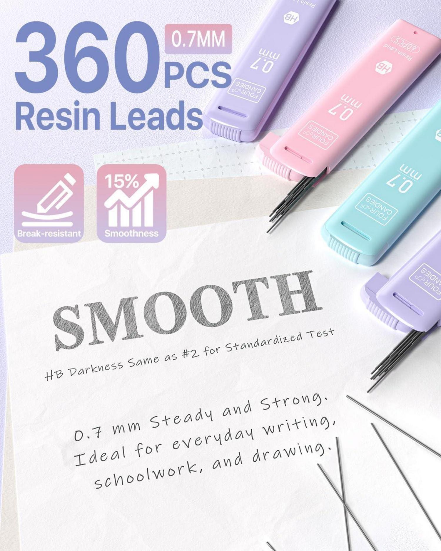 Pastell Druckbleistift Set mit Etui, 3 Stück 0,7 mm Minenbleistift, 360 HB Bleistiftminen, Radiergummis, Mechanische Bleistifte 3PCS-0,7mm