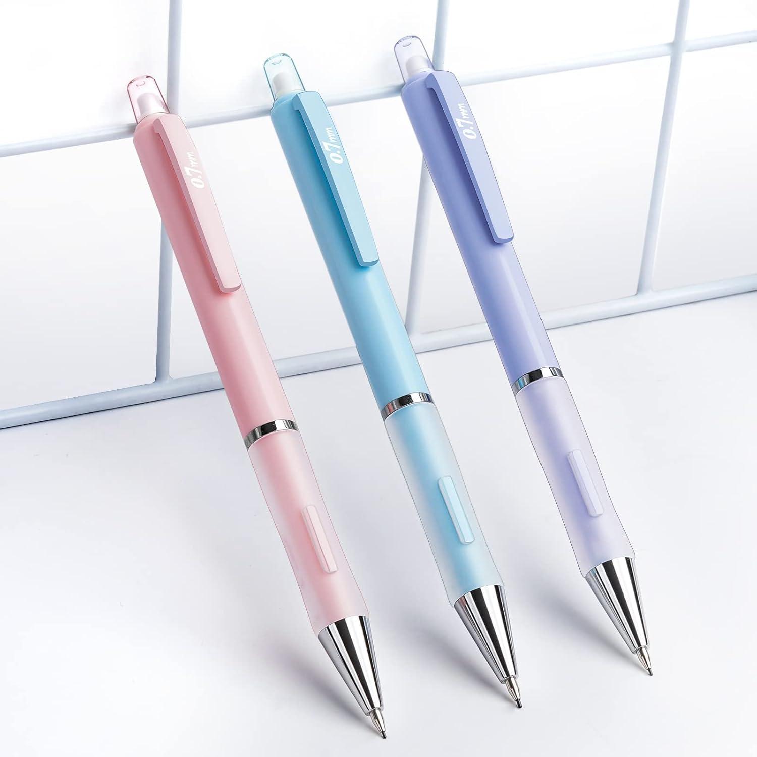 Pastell Druckbleistift Set mit Etui, 3 Stück 0,7 mm Minenbleistift, 360 HB Bleistiftminen, Radiergummis, Mechanische Bleistifte 3PCS-0,7mm