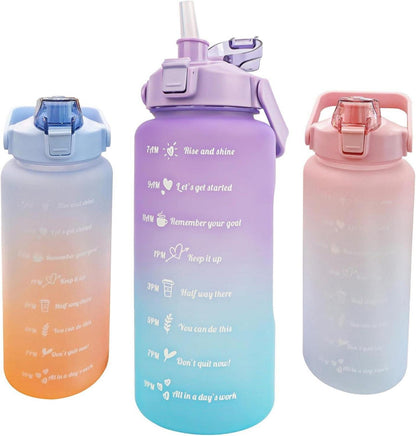 Trinkflasche 2 Liter mit Strohhalm und Zeitmarkierung, BPA-frei