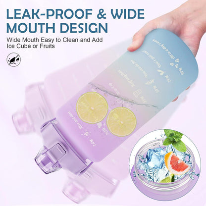 KETIEE Trinkflasche 2L mit Strohhalm, BPA-frei, Zeitmarkierung (Violett