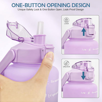 KETIEE Trinkflasche 2L mit Strohhalm und Zeitmarkierung, Violett Blau