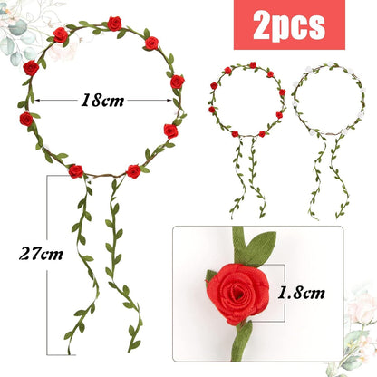 Blumenkranz Haarband Damen Mädchen Hochzeit Party Rot