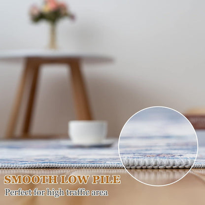 Teppich Vintage-Kurzflor Flauschig Schlafzimmer Esszimmer Teppich Blau