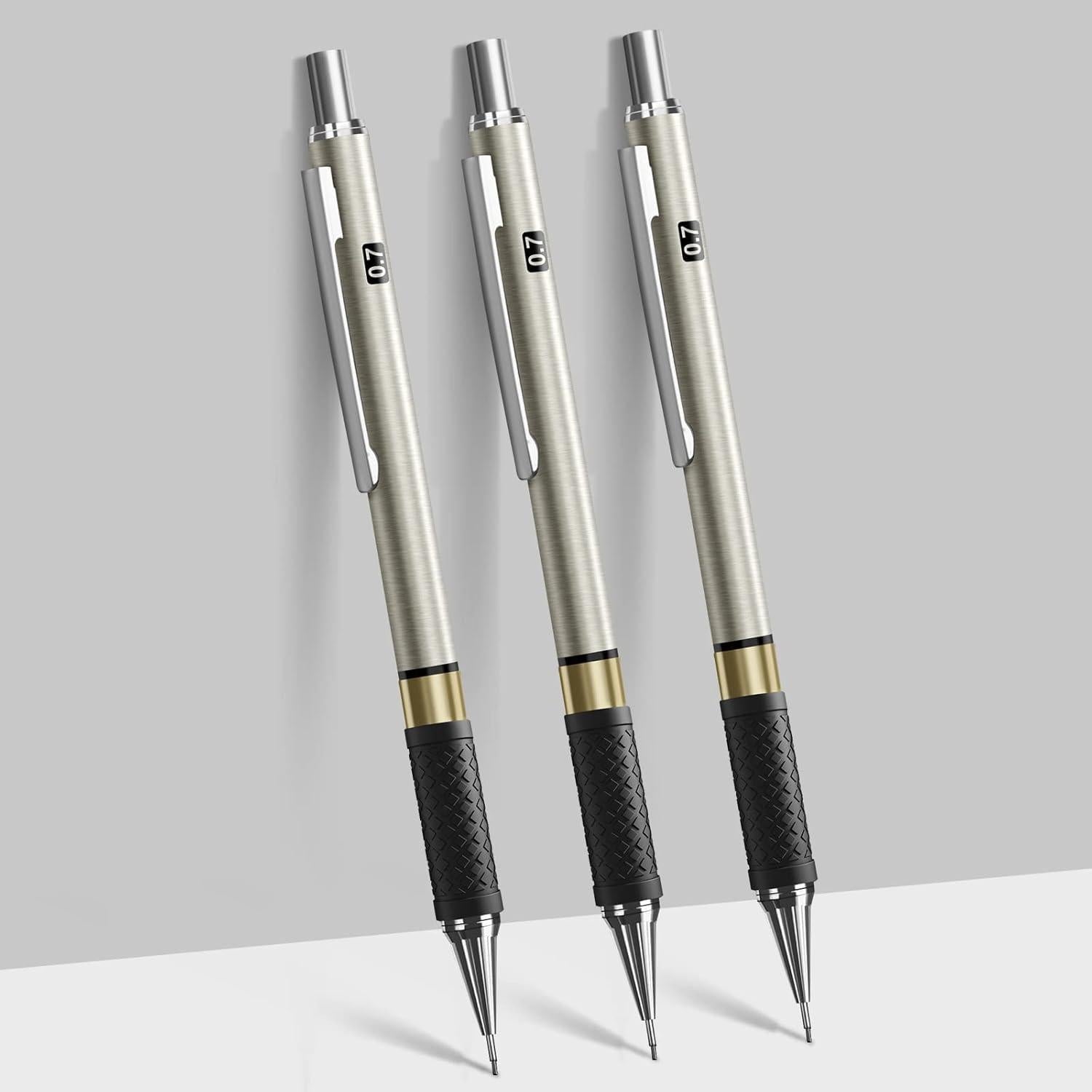 Druckbleistift Set 3 Stk. 0,7mm Metall HB-Minen Radiergummi Zeichnen