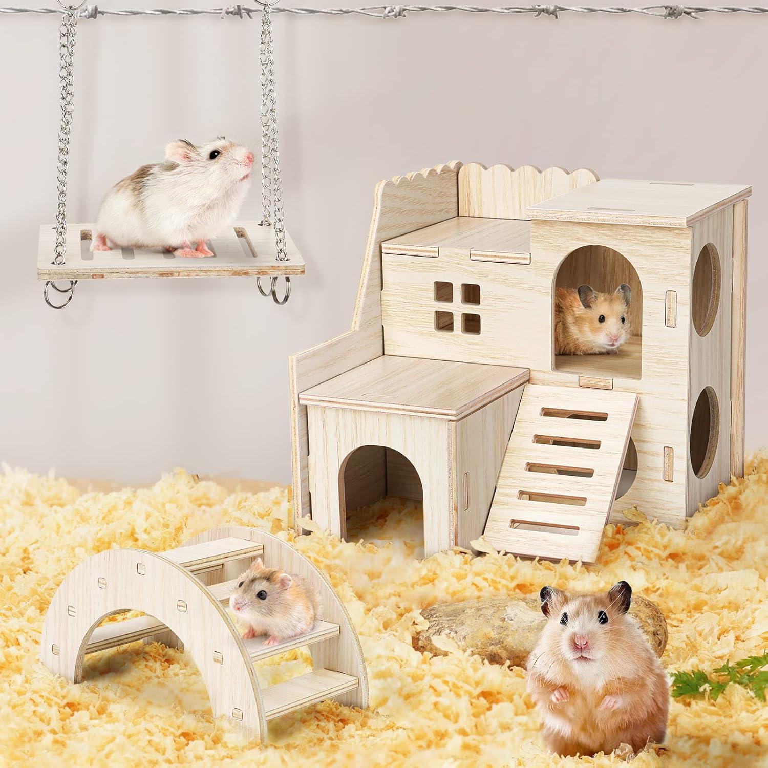 Hamster Spielzeug Set aus Holz - DIY Hamsterhaus, Kauspielzeug, Versteck, Trainingsset