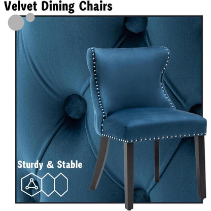 Samt Esszimmerstühle 2er Set – Blau-2, Gepolstert & Modern