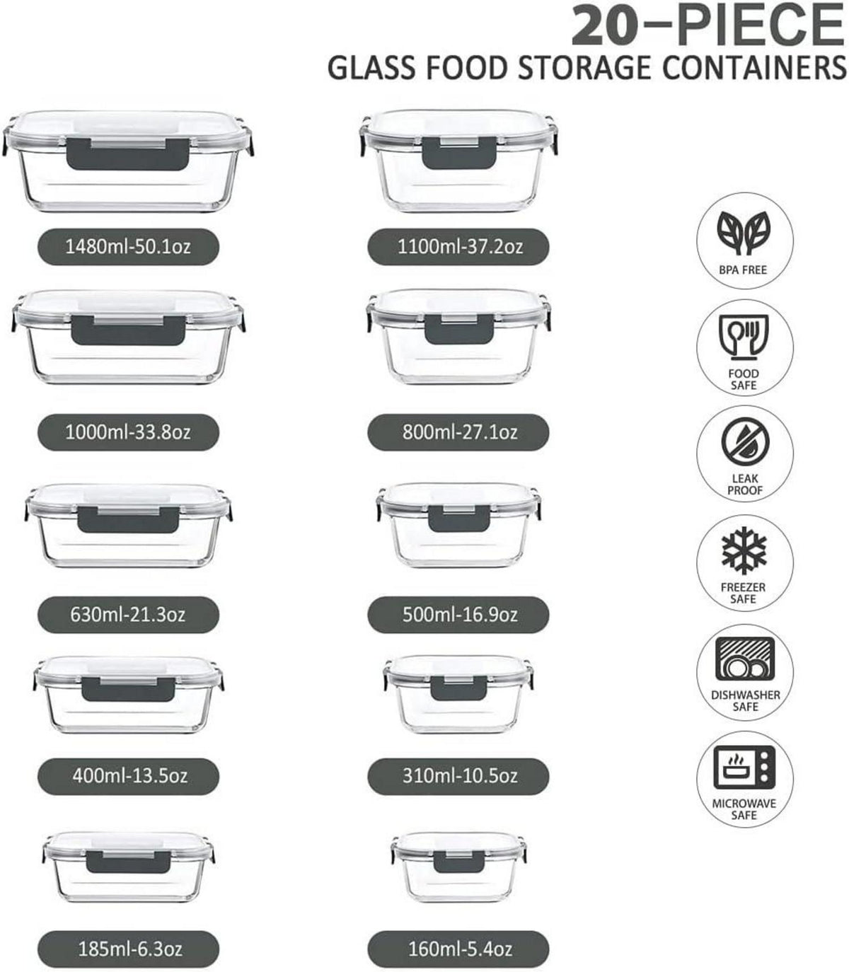 Vorratsbehälter aus Glas, luftdicht, BPA-frei, 10er Set