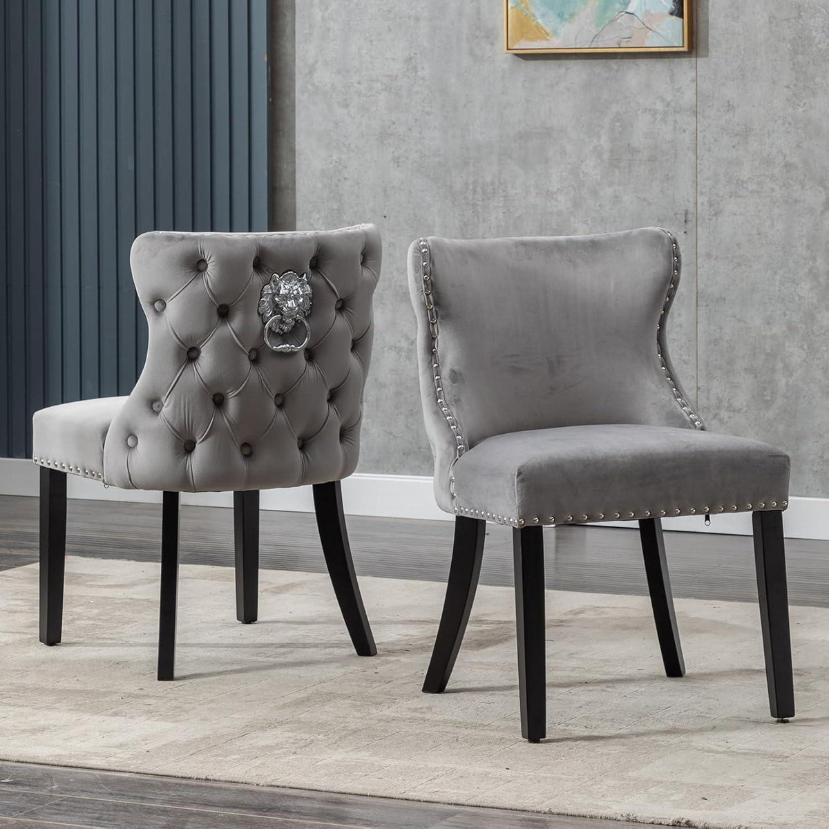 Samt Esszimmerstühle 2er Set Grau – Gepolstert & Modern