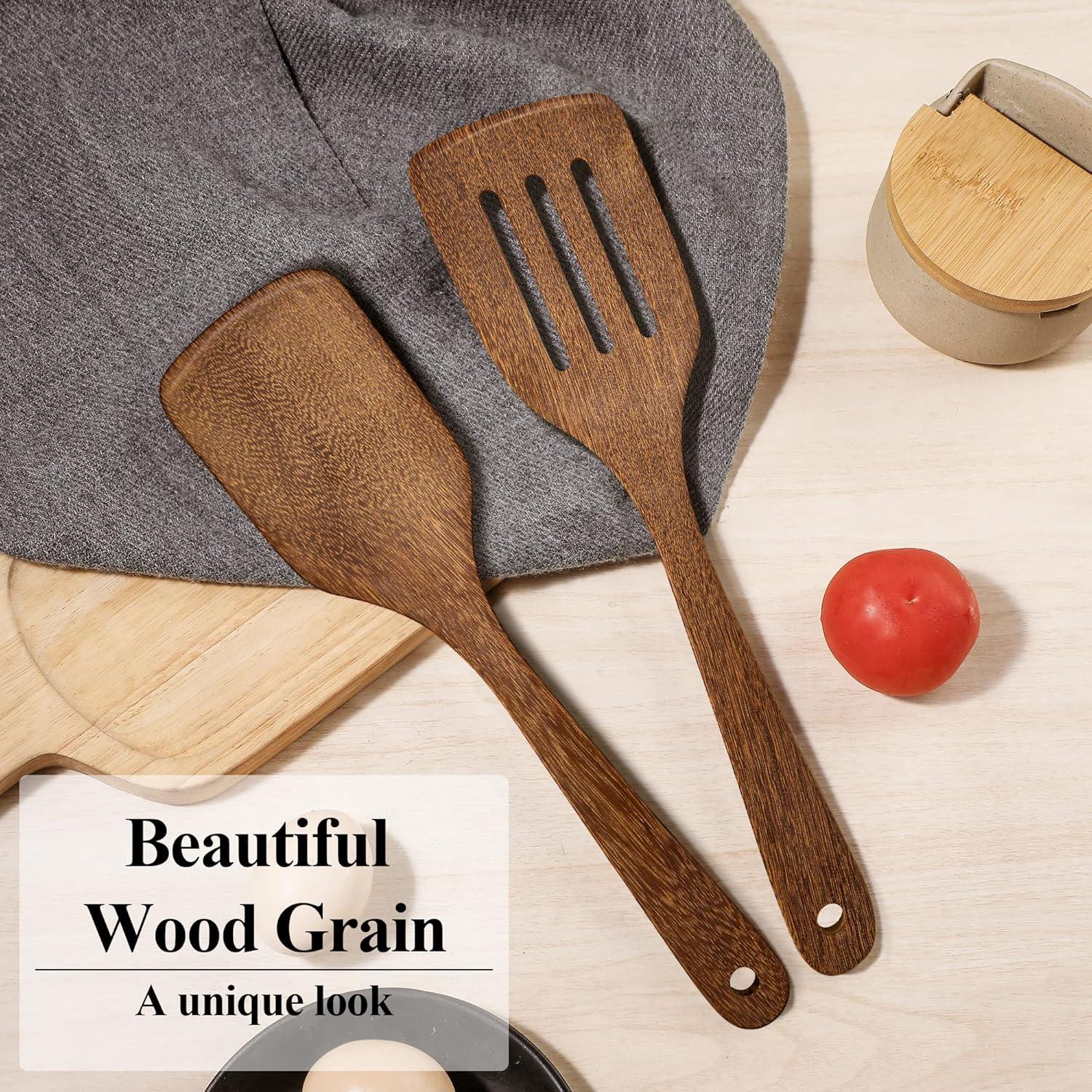 2er Set Geschlitzter Holz Pfannenwender 30cm Antihaft
