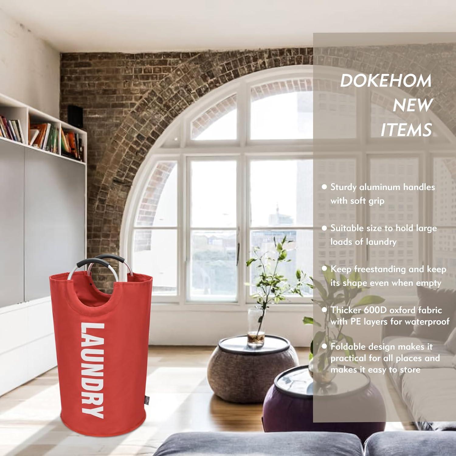 DOKEHOM 90L Wäschekorb Faltbar Rot Stand-up Design 600D