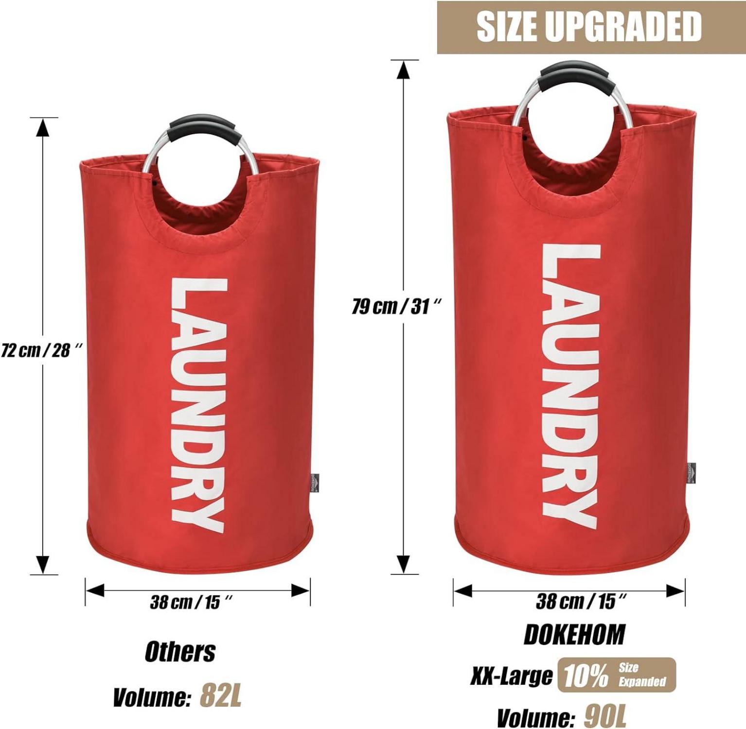 DOKEHOM 90L Faltbare Wäschekörbe Oxford Stoff PE-Beschichtung Rot