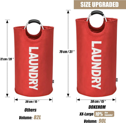 DOKEHOM 90L Faltbare Wäschekörbe Oxford Stoff PE-Beschichtung Rot