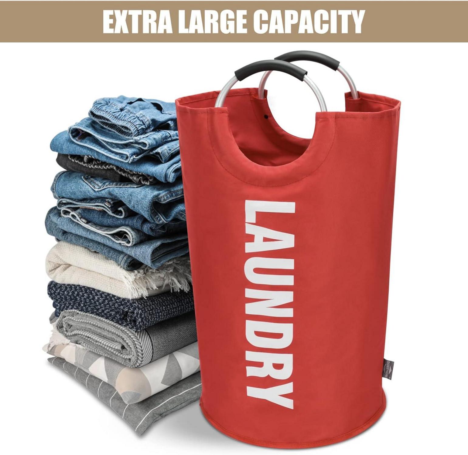 Großer Faltbarer Wäschekorb 90L Rot Stand Up Design 600D Oxford Stoff