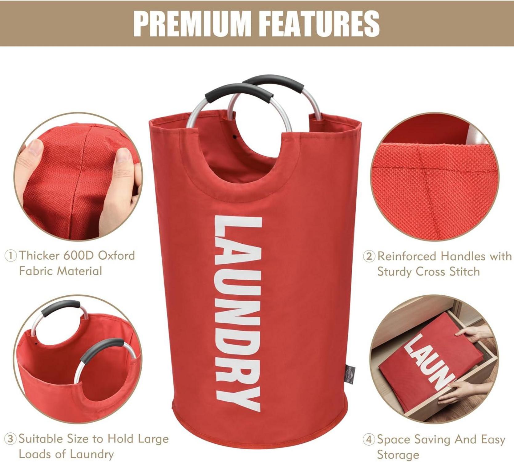 DOKEHOM 90L Faltbare Wäschekörbe Wäschesäcke Kleider Tasche Rot