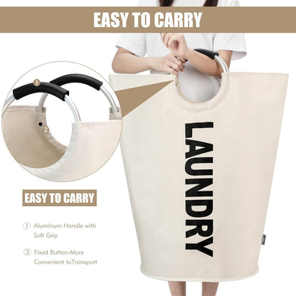 Faltbarer Wäschekorb 90L Zusammenklappbar Beige Oxfordstoff Stand Up Design