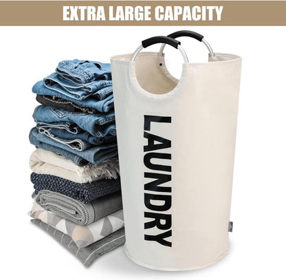 Faltbarer Wäschekorb 90L beige Zusammenklappbare Wäschesäcke