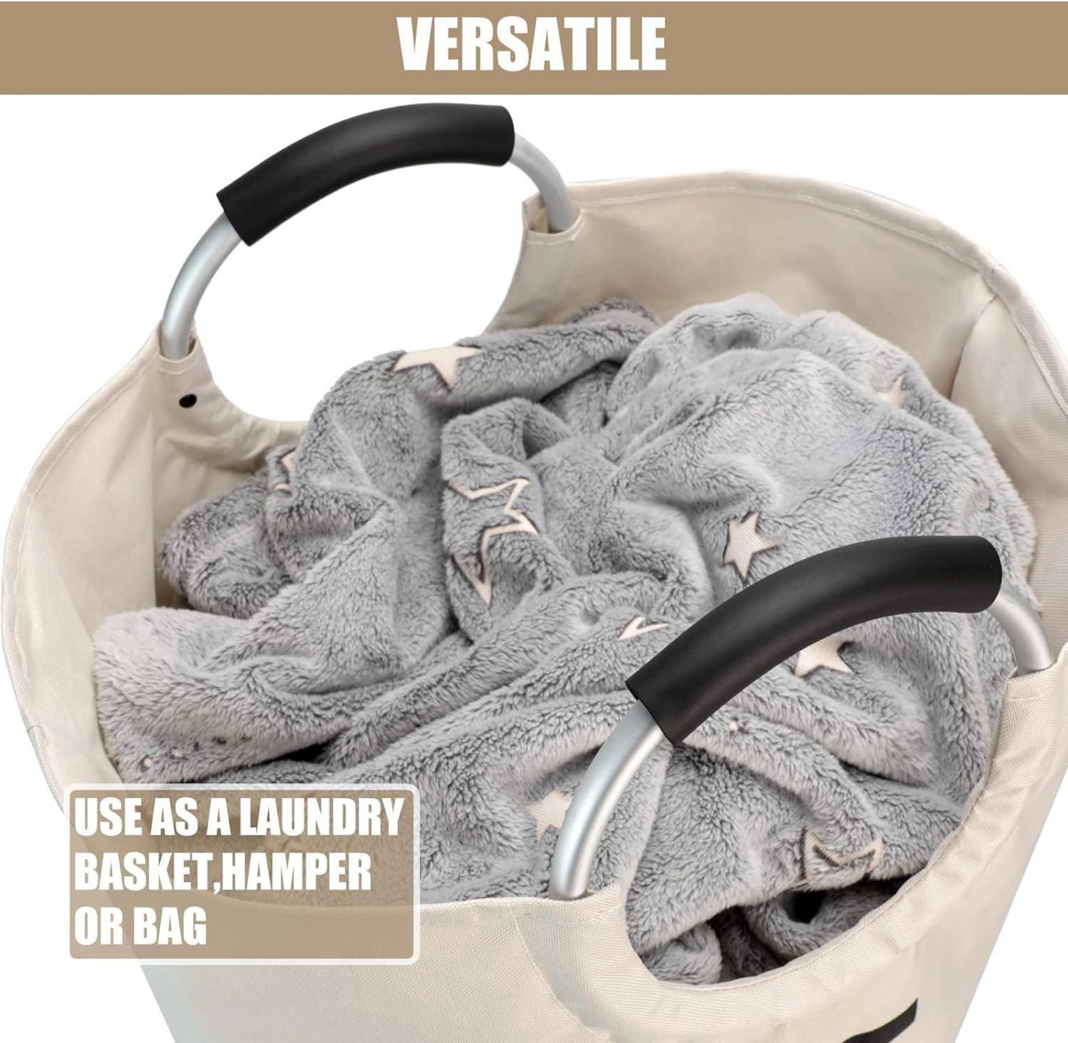 Faltbarer Wäschekorb 90L Zusammenklappbar Beige Oxfordstoff Stand Up Design