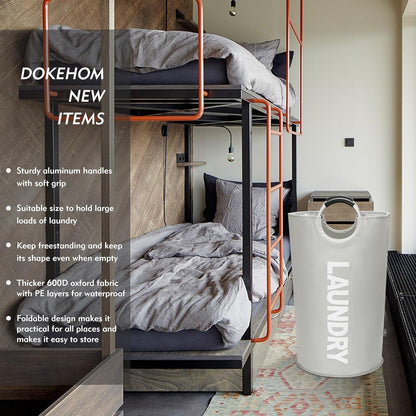 DOKEHOM 90L Faltbare Wäschekörbe Grau Wäschesäcke 600D