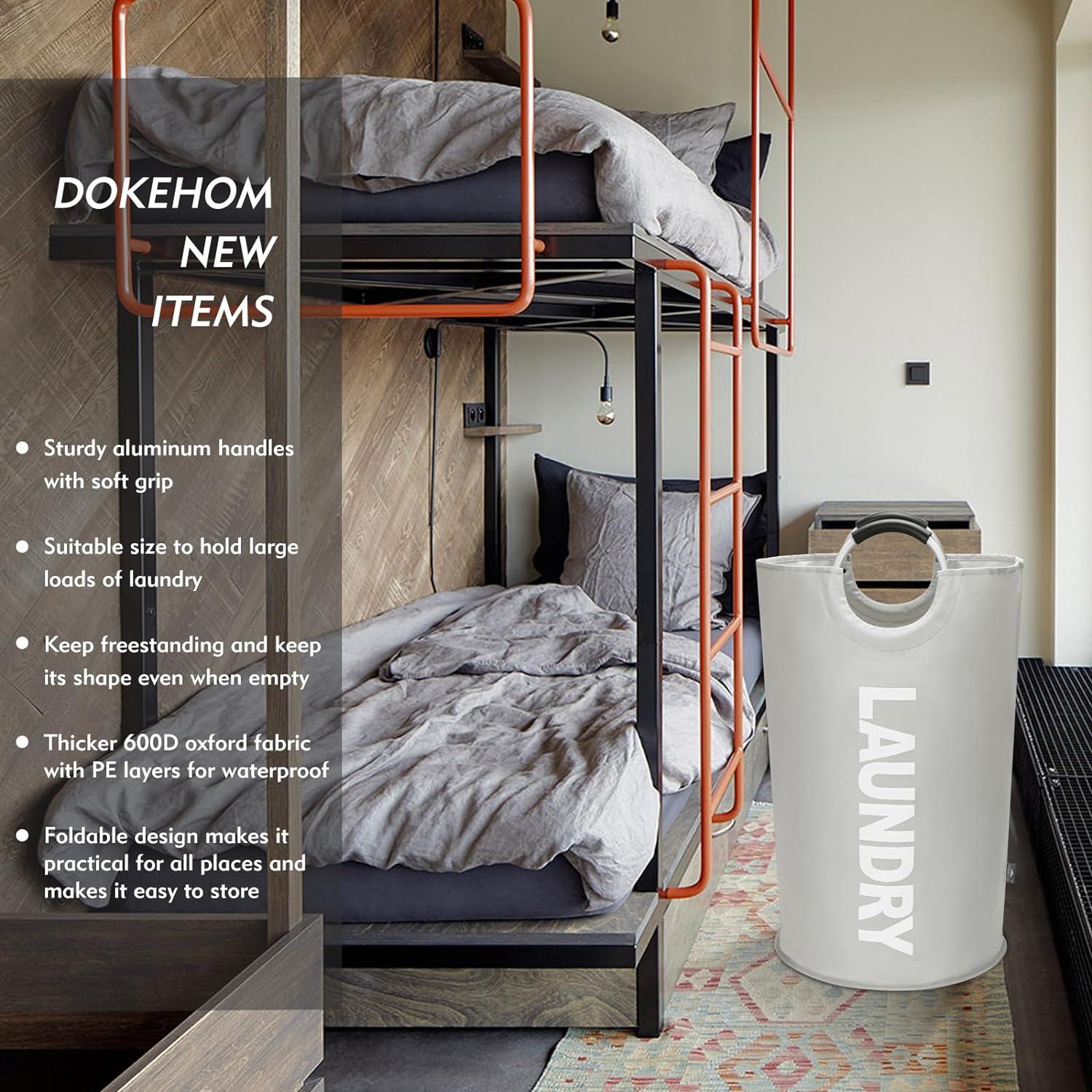 DOKEHOM 90L Faltbare Wäschekörbe Grau Wäschesäcke 600D