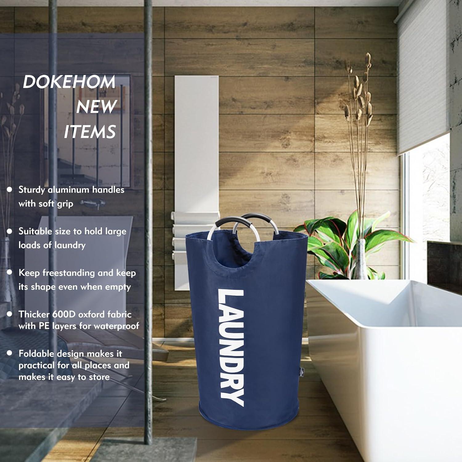 Faltbarer Wäschekorb 90L Dunkelblau PE-beschichtet Stand Up