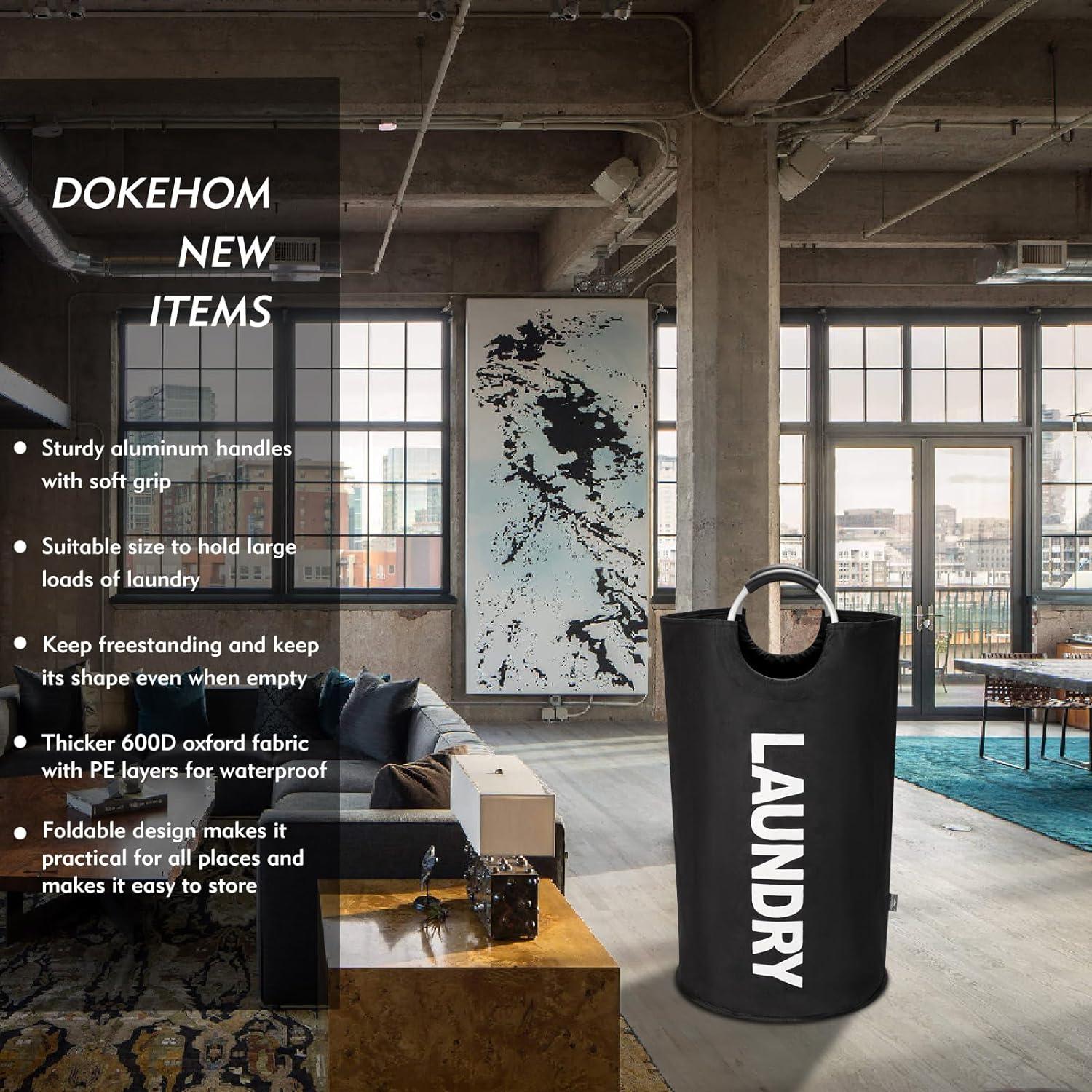 DOKEHOM 90L Faltbare Wäschekörbe Schwarz Stand Up Design