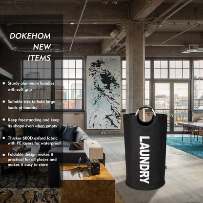 DOKEHOM 90L Faltbare Wäschekörbe Schwarz Stand Up Design