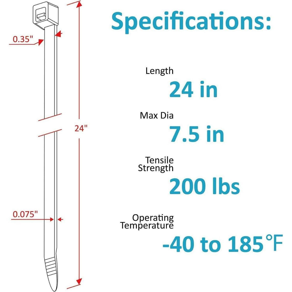 600mm Kabelbinder Schwarz – 50 Stück, Stark & UV-Beständig