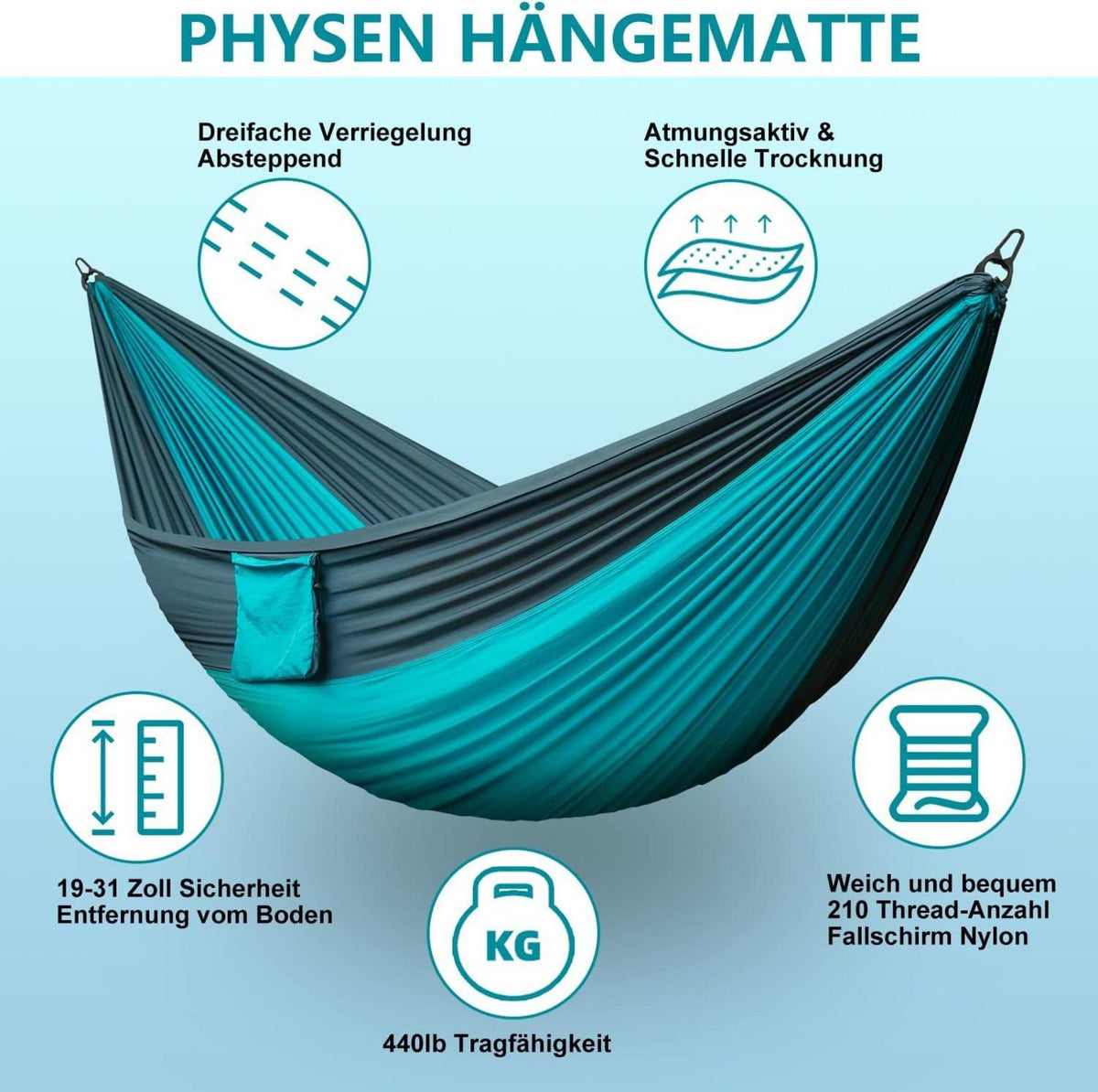 Hängematte Outdoor Camping 200kg Tragkraft 270x140cm Blau
