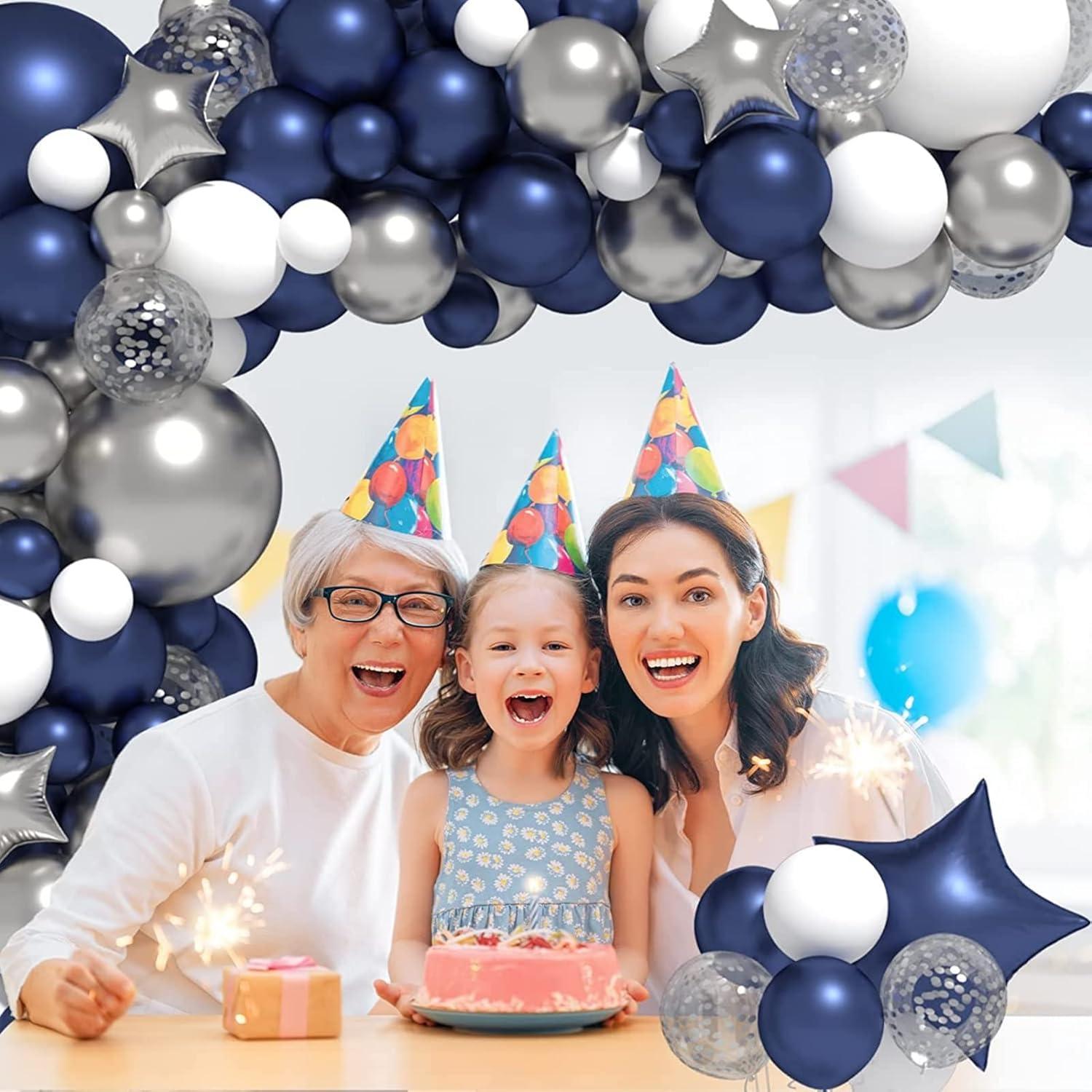 Luftballon Girlande Blau Weiß Silber 120 Stück für Geburtstag Party