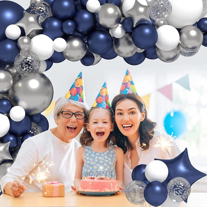 Luftballon Girlande Blau Weiß Silber 120 Stück für Geburtstag Party