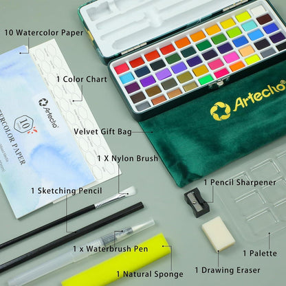 Artecho Aquarellfarben Set 50 Farben Tragbarer Box inkl. 4
