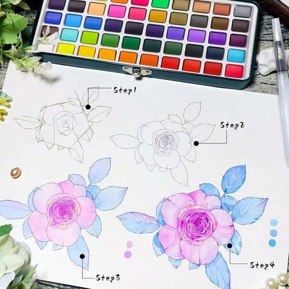 Artecho Aquarellfarben Set 50 Farben Tragbarer Box inkl. 4