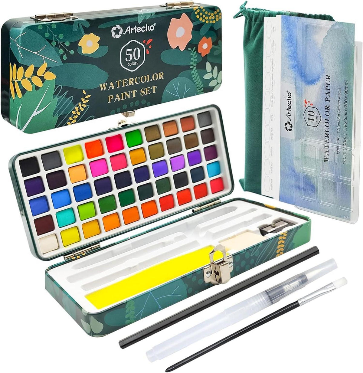 Aquarellfarben Set 50 Farben mit fluoreszierenden Wasserfarben